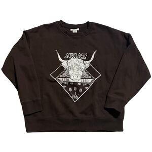 Ariat Women’s Crewneck Sweatshirt Brown Paisley Brown Cattle Steer Oversized MED